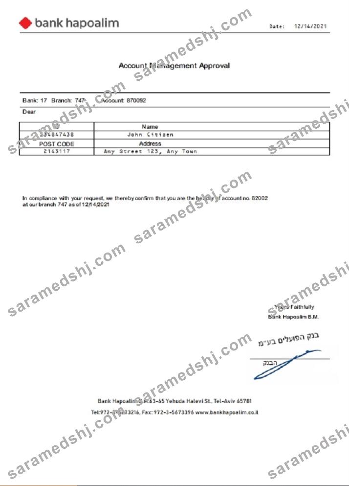 Israel Bank Hapoalim Account Management Approval